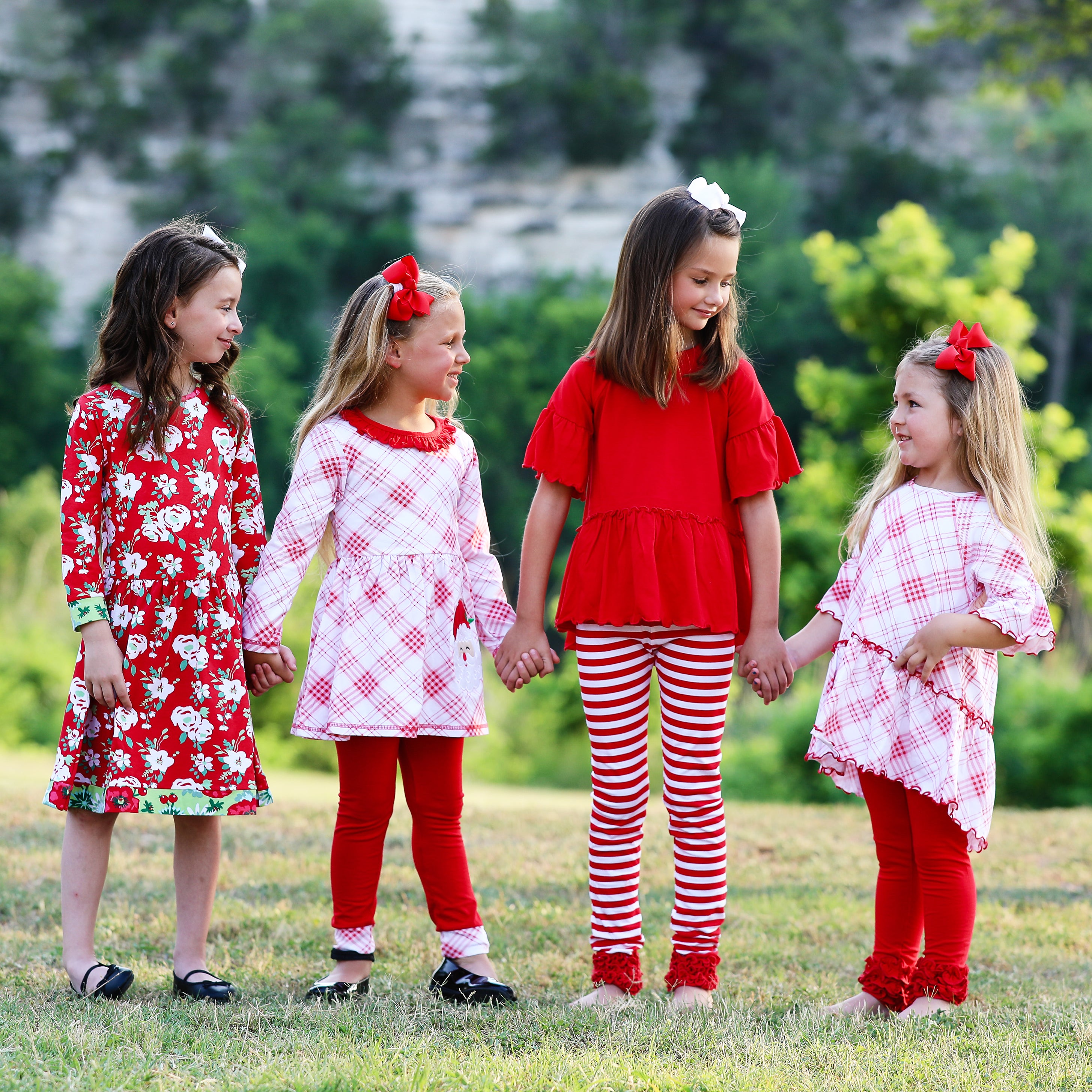 AnnLoren Little & Big Girls 3/4 Angel Sleeve Red Cotton Knit Ruffle top with bell sleeves and flowy silhouette.